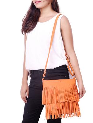 orange leatherette (pu) regular sling bag - 15866899 - Standard Image - 5
