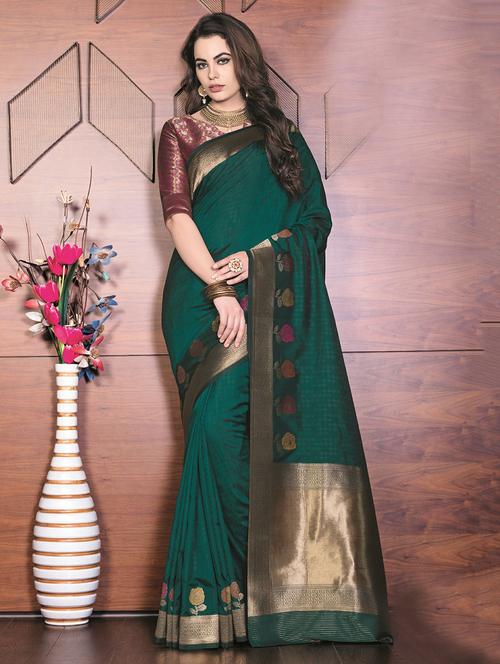 jacquard woven saree with blouse - 15867246 - Standard Image - 1