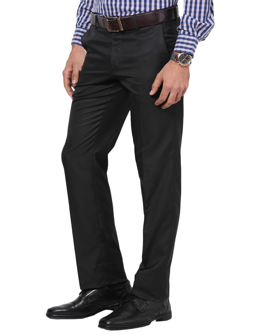 black cotton blend flat front formal trouser - 15867269 - Zoom Image - 2