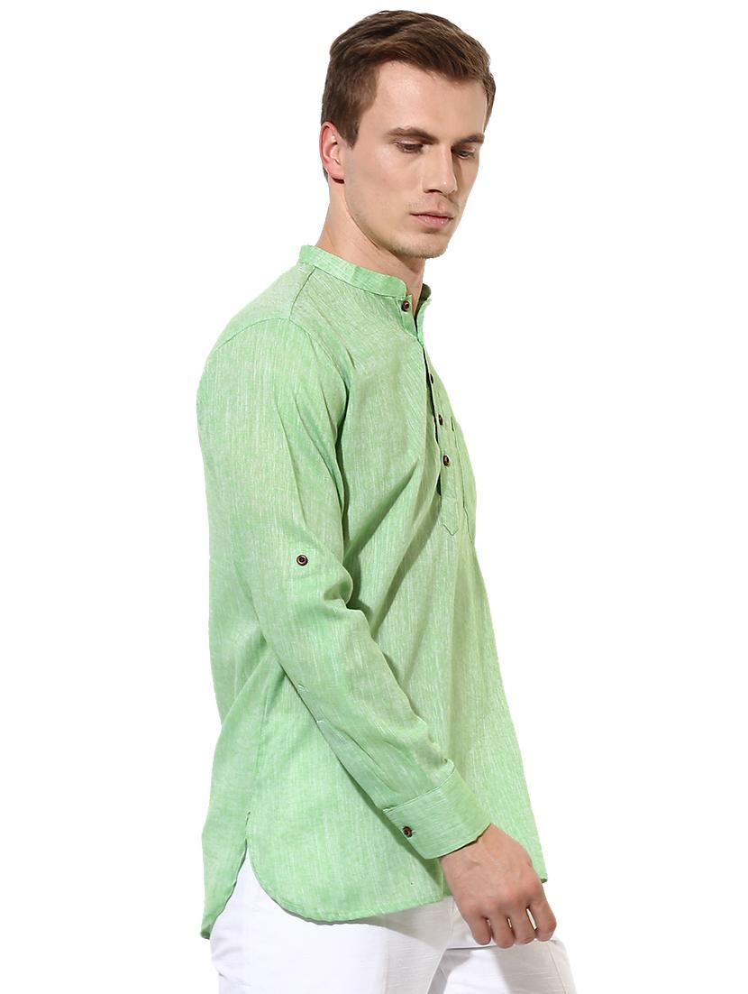 green cotton short kurta - 15867299 - Zoom Image - 2