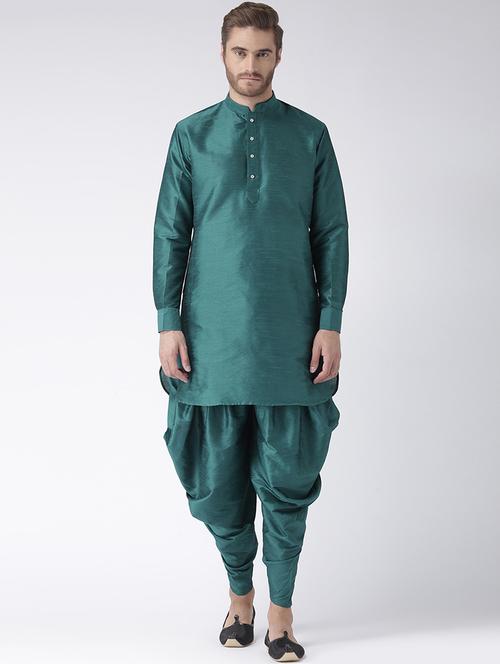 green solid silk blend dhoti kurta set - 15867376 - Standard Image - 1