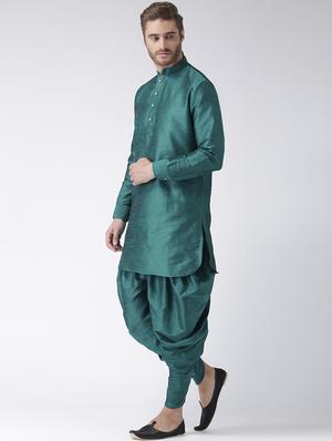 green solid silk blend dhoti kurta set - 15867376 - Standard Image - 2