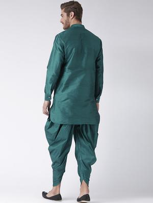 green solid silk blend dhoti kurta set - 15867376 - Standard Image - 3
