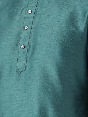green solid silk blend dhoti kurta set - 15867376 - Standard Image - 4