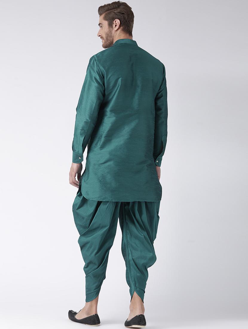 green solid silk blend dhoti kurta set - 15867376 - Zoom Image - 3