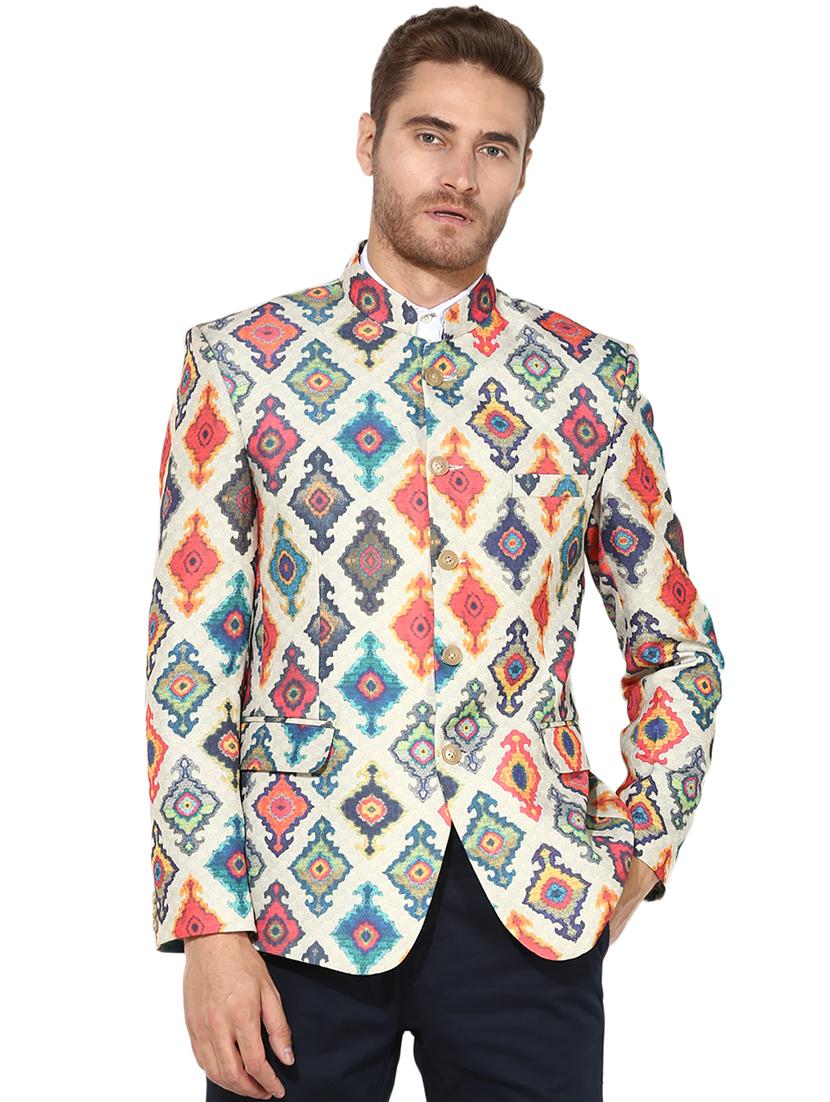 multi colored cotton blend bandhgala blazer - 15867762 - Zoom Image - 1