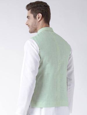 green cotton nehru jacket - 15867792 - Standard Image - 3