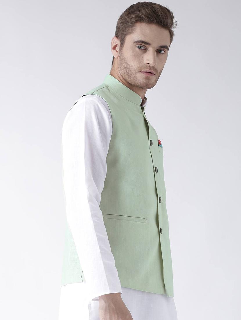green cotton nehru jacket - 15867792 - Zoom Image - 2
