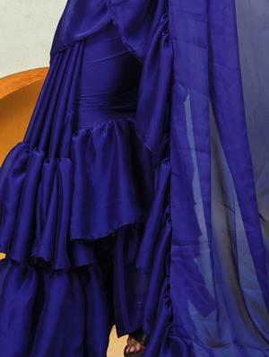 pearl ruffle border royal blue saree with blouse - 15868276 - Standard Image - 3