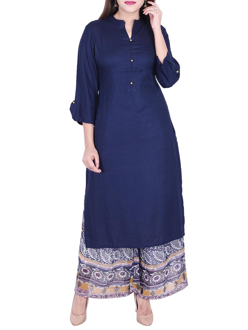 Solid kurta with palazzo set - 15868280 - Zoom Image - 1