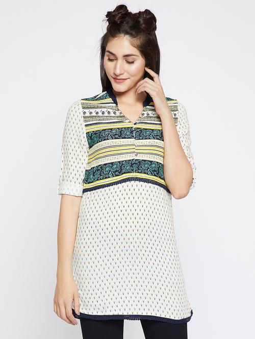 button detail lace trim tunic - 15868889 - Standard Image - 1