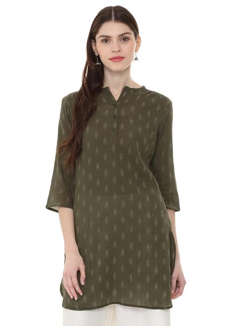 green cotton straight kurti - 15870178 - Standard Image - 1