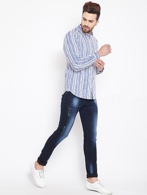 navy blue striped casual shirt - 15870331 - Standard Image - 4