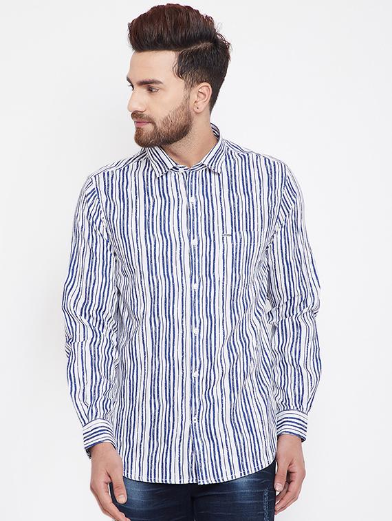 navy blue striped casual shirt - 15870331 - Zoom Image - 1