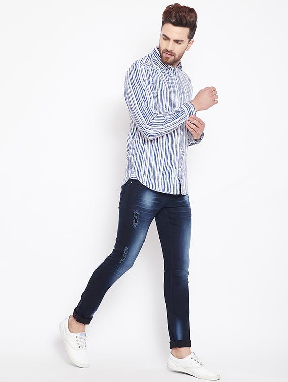 navy blue striped casual shirt - 15870331 - Zoom Image - 4