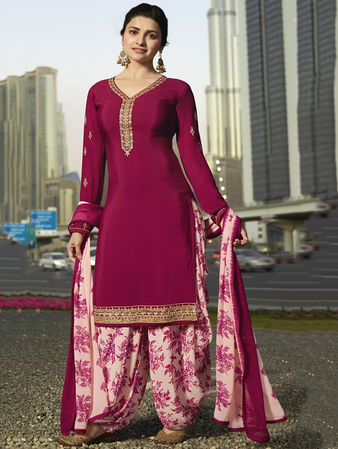 Embroidered semi-stitched patiyala suit - 15870416 - Zoom Image - 1