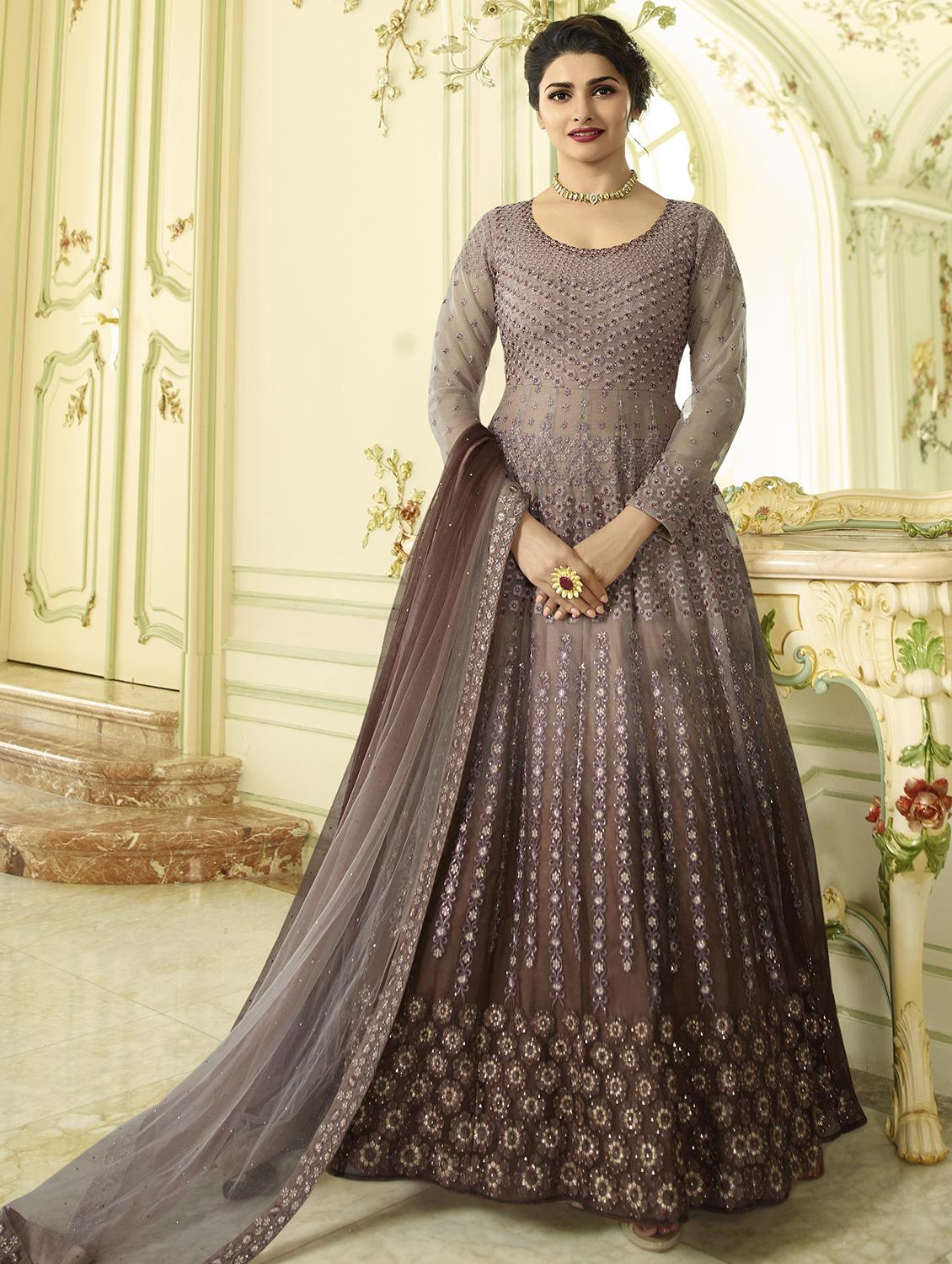 Embroidered semi-stitched anarkali suit - 15870419 - Zoom Image - 1