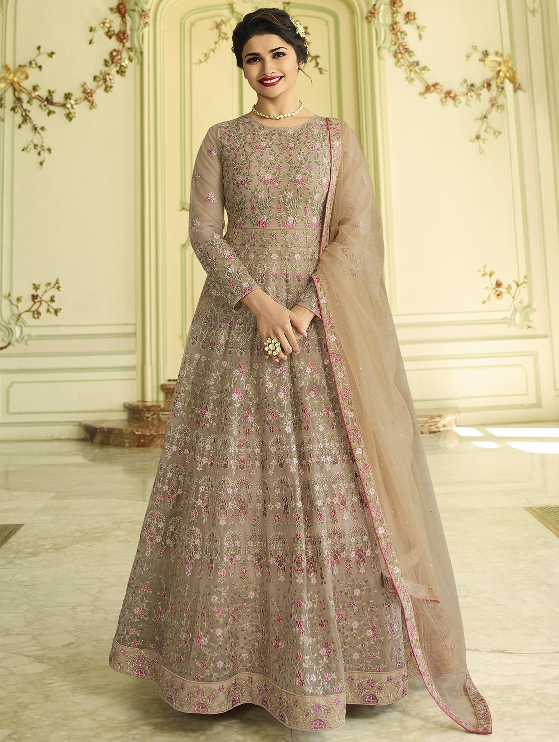 Embroidered semi-stitched anarkali suit - 15870421 - Zoom Image - 1