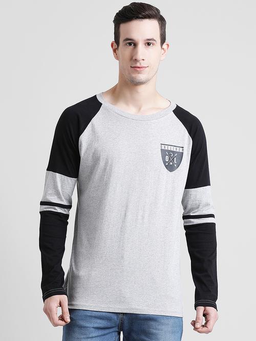 grey color block raglan t-shirt - 15870594 - Very Small Image - 1
