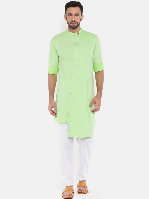 green cotton asymmetric kurta - 15870830 - Very Small Image - 1