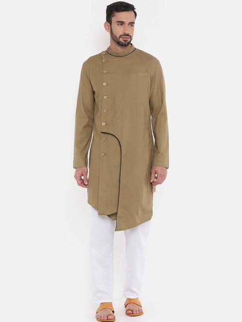 brown cotton asymmetric kurta - 15870842 - Very Small Image - 1