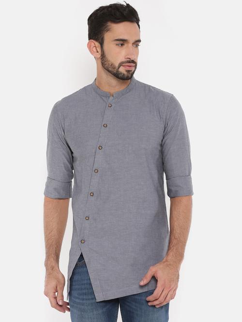 grey cotton asymmetric kurta - 15870897 - Very Small Image - 1