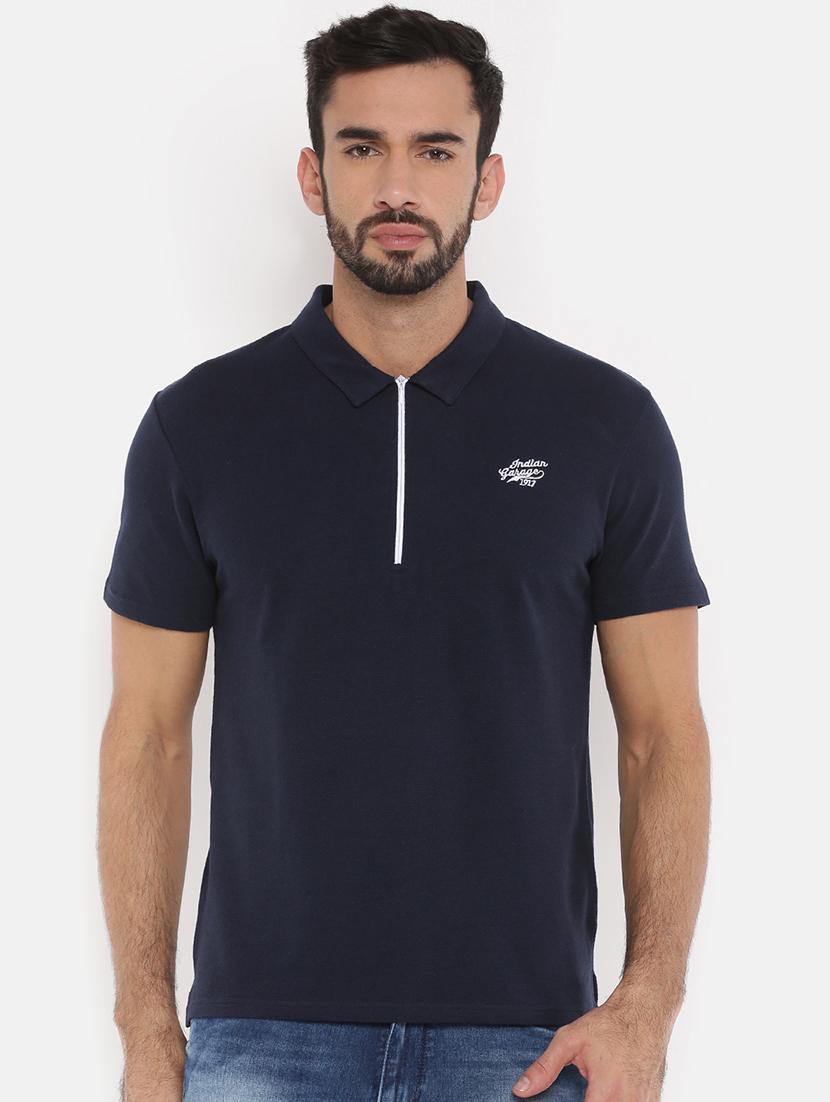 solid navy blue collared t-shirt - 15871087 - Zoom Image - 1