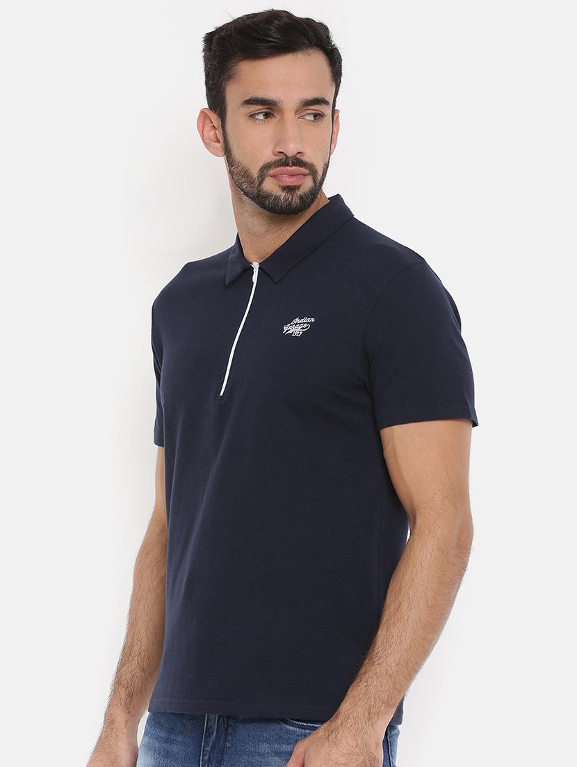 solid navy blue collared t-shirt - 15871087 - Zoom Image - 2
