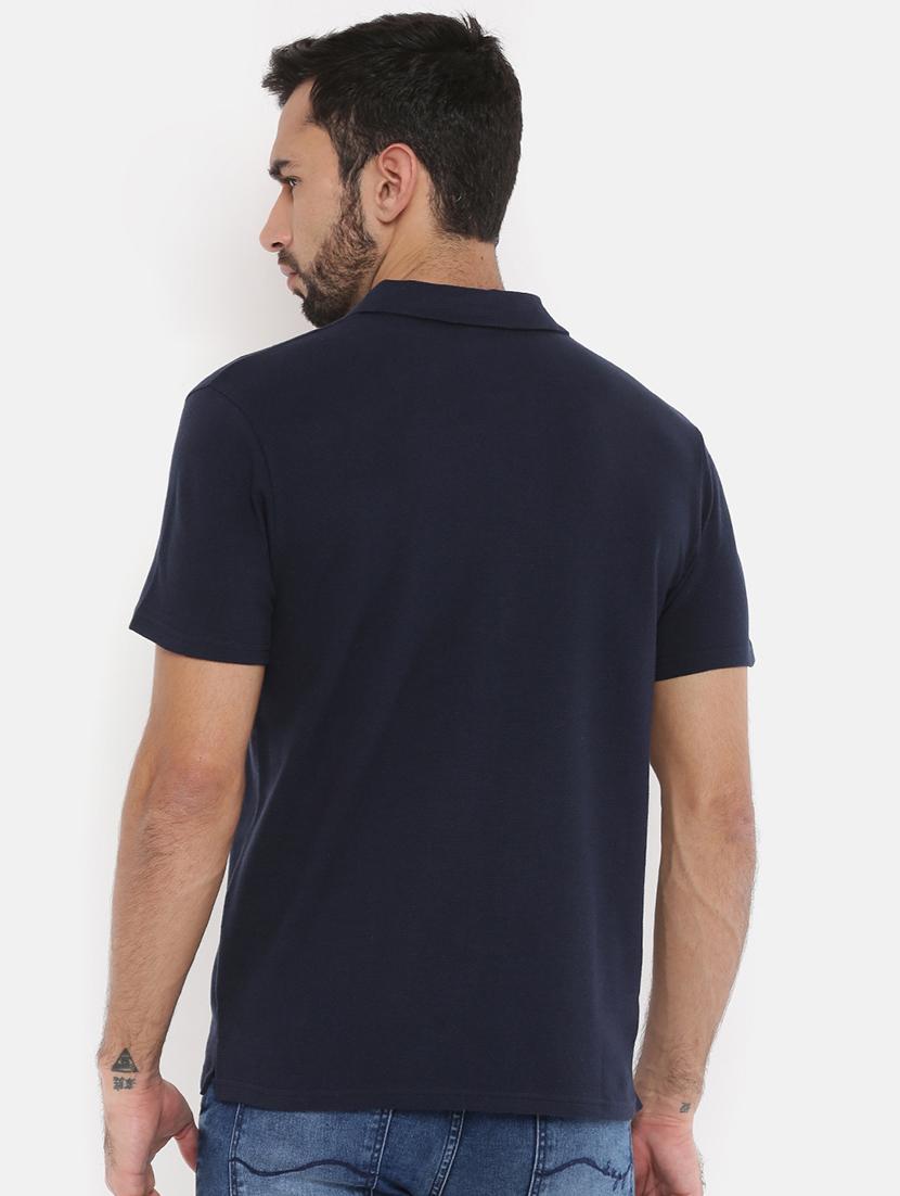 solid navy blue collared t-shirt - 15871087 - Zoom Image - 3