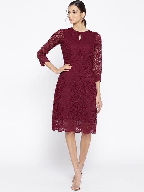 keyhole neck laced a-line dress - 15872306 - Very Small Image - 1
