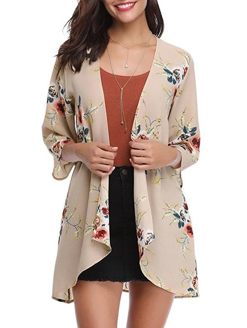 asymmetric hem floral shrug - 15873514 - Standard Image - 1
