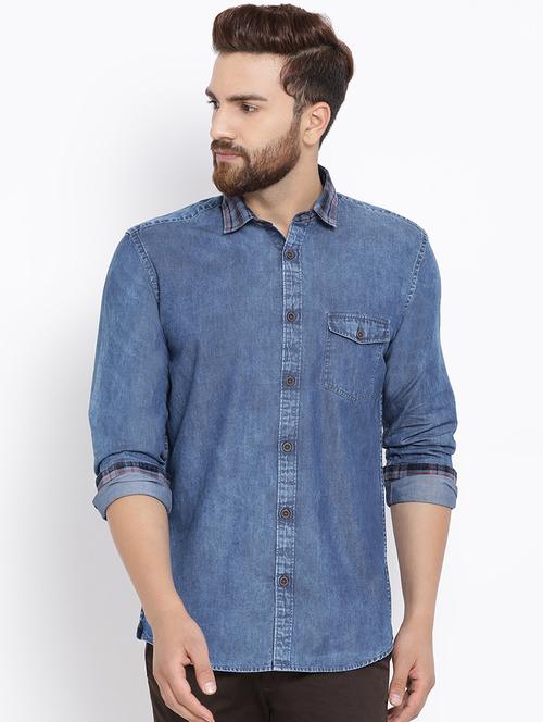 blue denim casual shirt - 15873723 - Very Small Image - 1