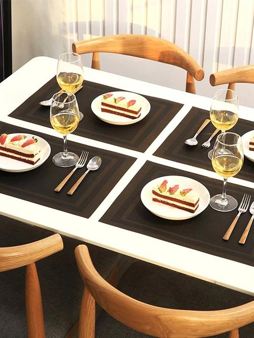 lushomes black & gold waterproof pvc placemats in reusable pvc bag (33 x 45 cms, pack of 6) - 15874430 - Standard Image - 1