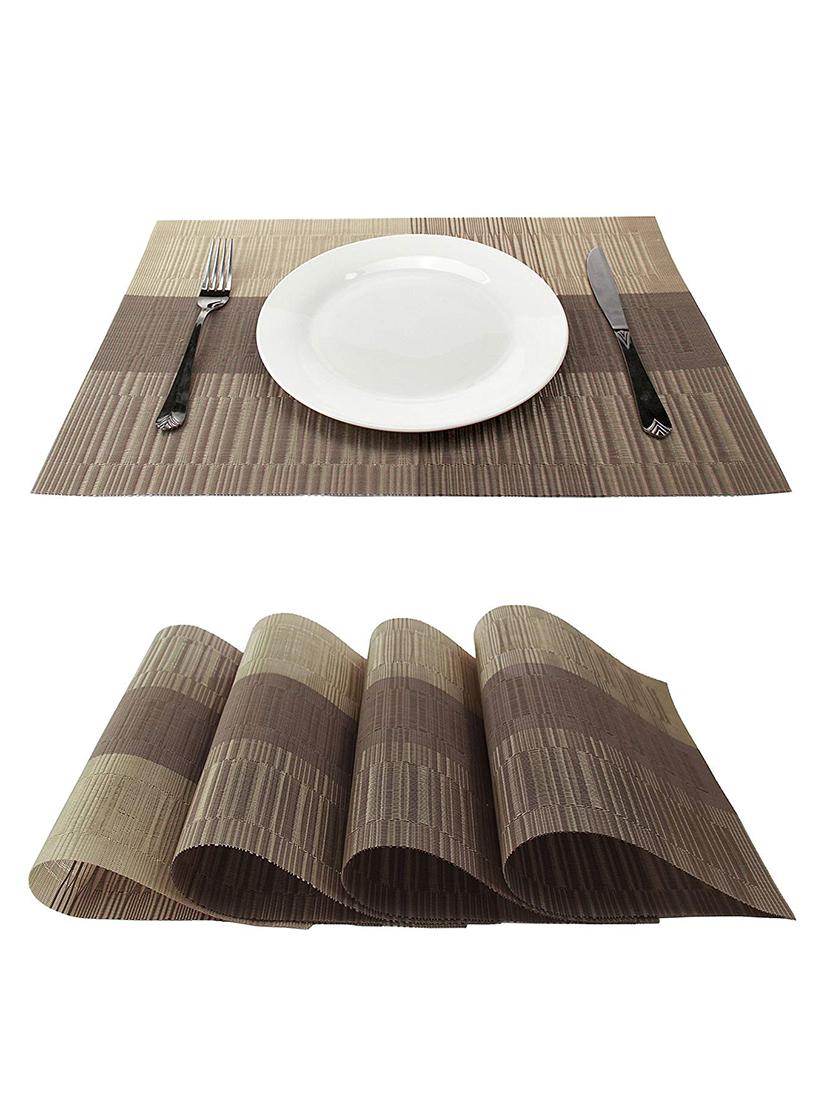 lushomes light grey & dark grey bamboo waterproof pvc placemats in reusable pvc bag (33 x 45 cms, pack of 6) - 15874431 - Zoom Image - 1