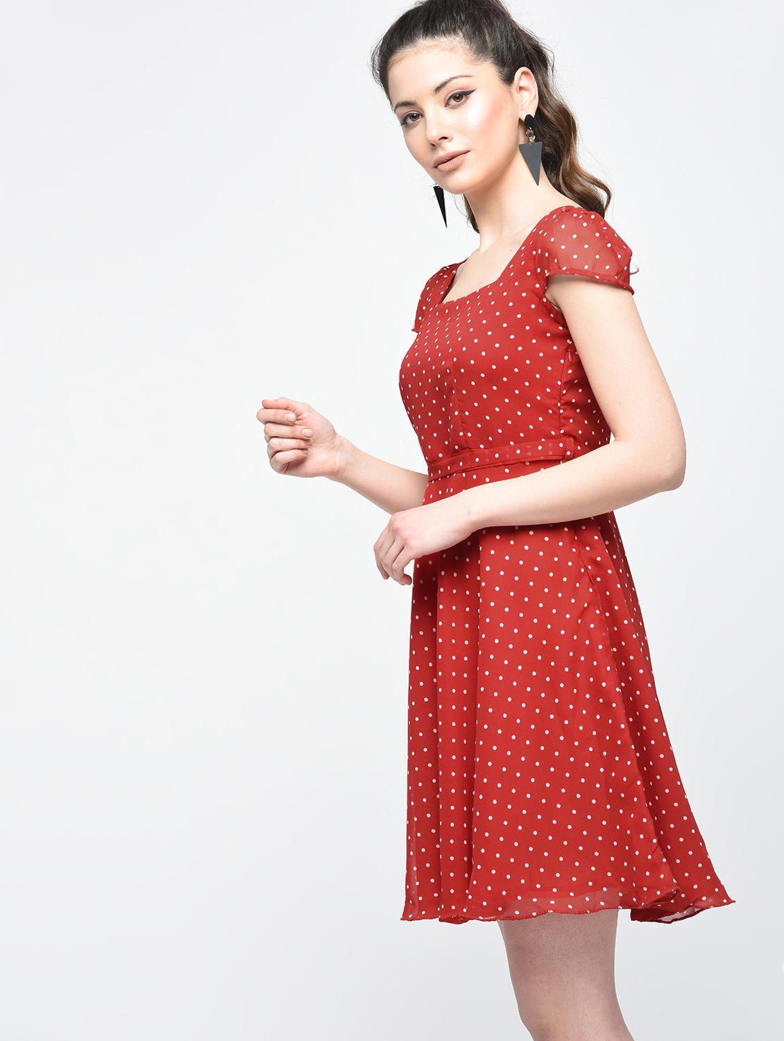 tie back polka dots flared dress