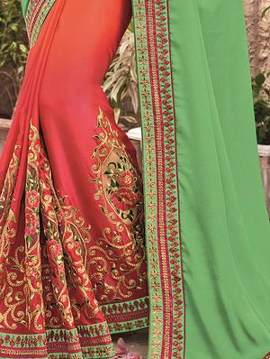 floral embroidered mint green half & half saree with blouse - 15875533 - Standard Image - 2
