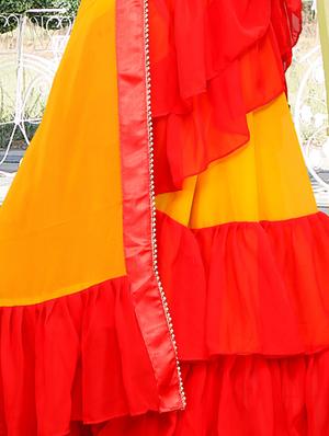 contrast ruffle border mustard fusion saree with blouse - 15875586 - Standard Image - 4