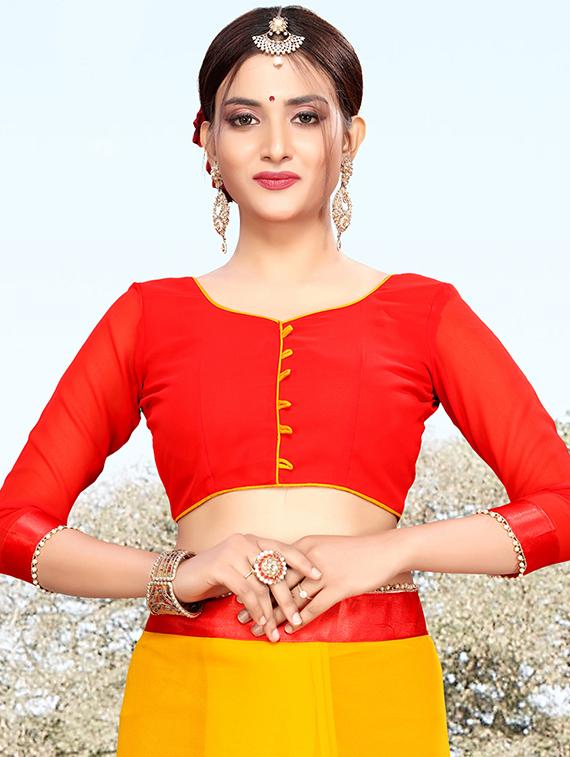 contrast ruffle border mustard fusion saree with blouse - 15875586 - Zoom Image - 3