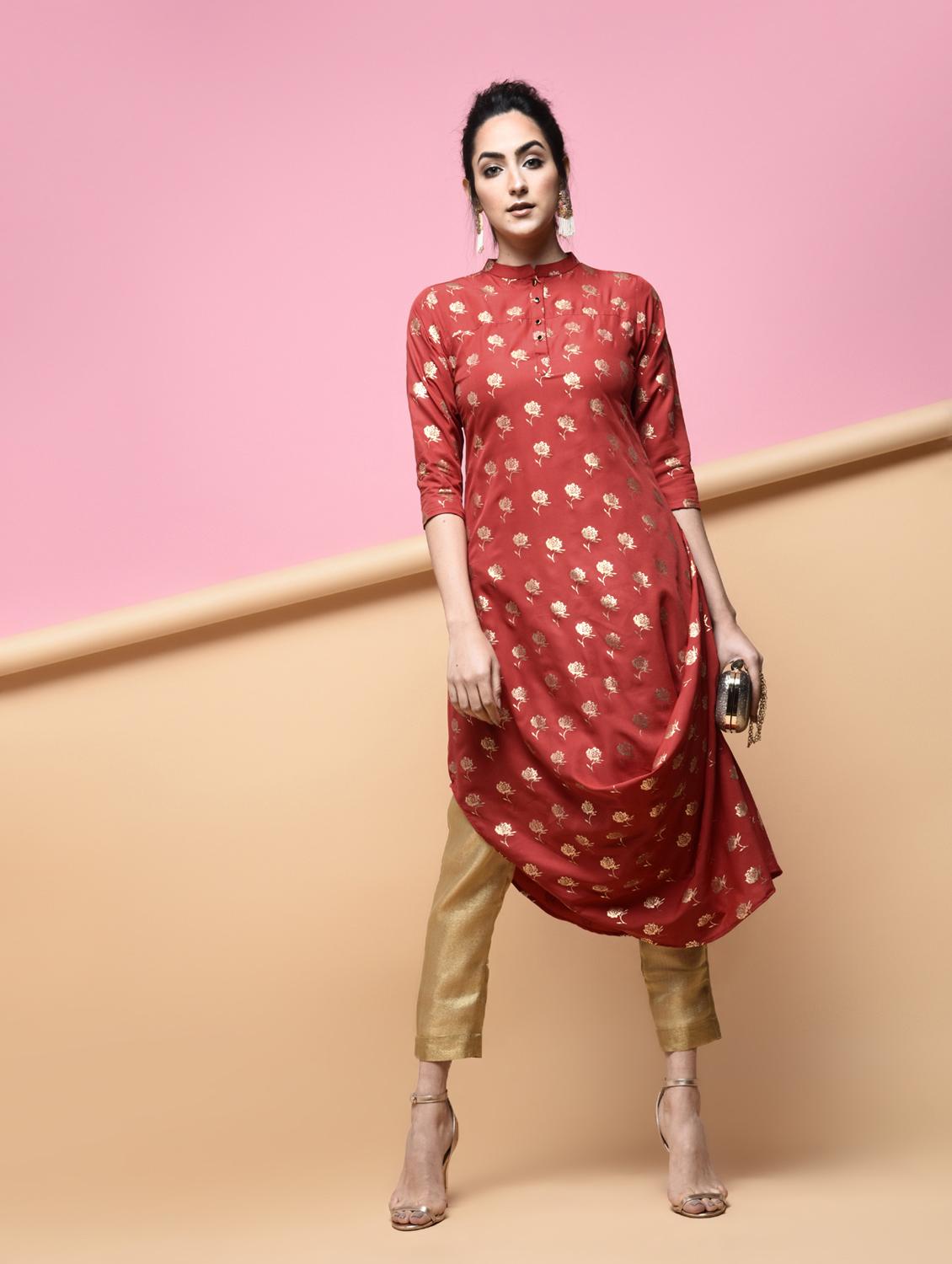 Foil print cowl kurta - 15875991 - Zoom Image - 1