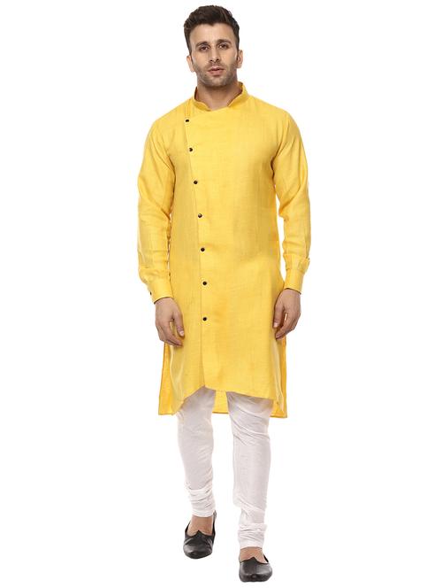 yellow khadi asymmetric kurta - 15876568 - Standard Image - 1