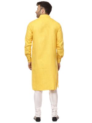 yellow khadi asymmetric kurta - 15876568 - Standard Image - 3
