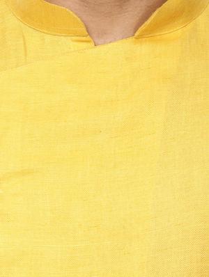 yellow khadi asymmetric kurta - 15876568 - Standard Image - 4