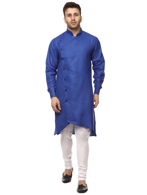 blue khadi asymmetric kurta - 15876570 - Standard Image - 1