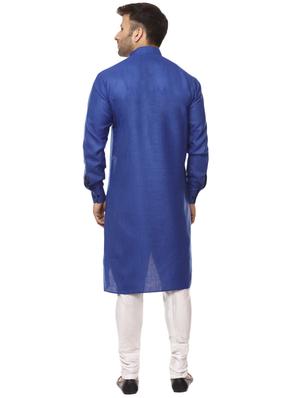 blue khadi asymmetric kurta - 15876570 - Standard Image - 3