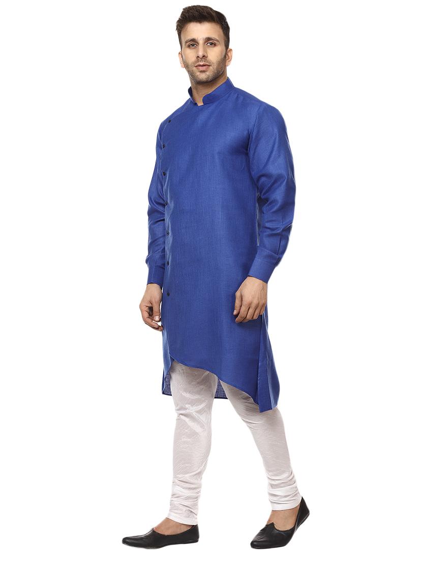 blue khadi asymmetric kurta - 15876570 - Zoom Image - 2