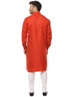 orange khadi asymmetric kurta - 15876571 - Standard Image - 3