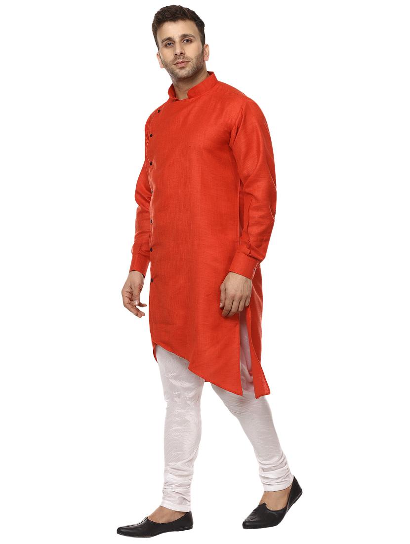 orange khadi asymmetric kurta - 15876571 - Zoom Image - 2