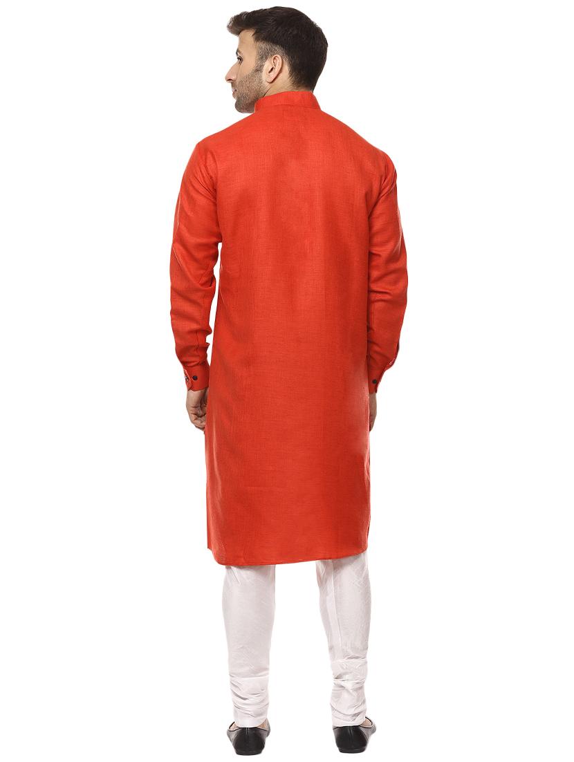 orange khadi asymmetric kurta - 15876571 - Zoom Image - 3
