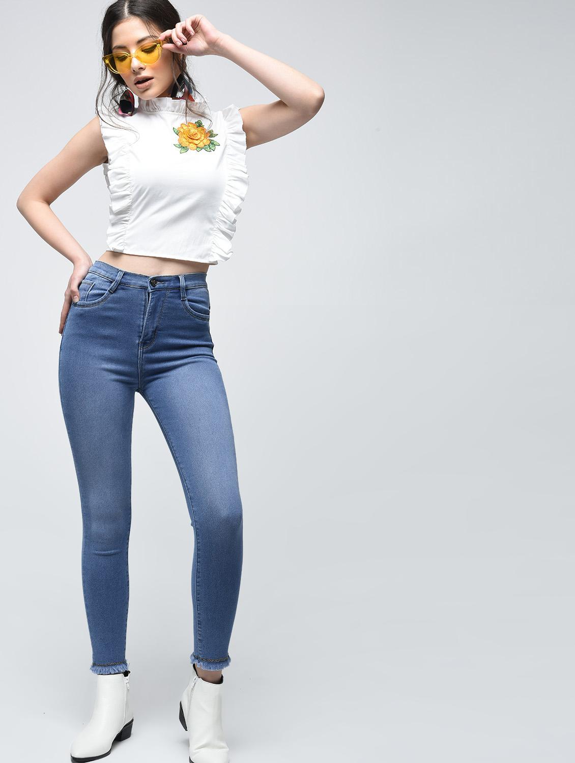 stone washed frayed skinny jeans - 15876702 - Zoom Image - 1