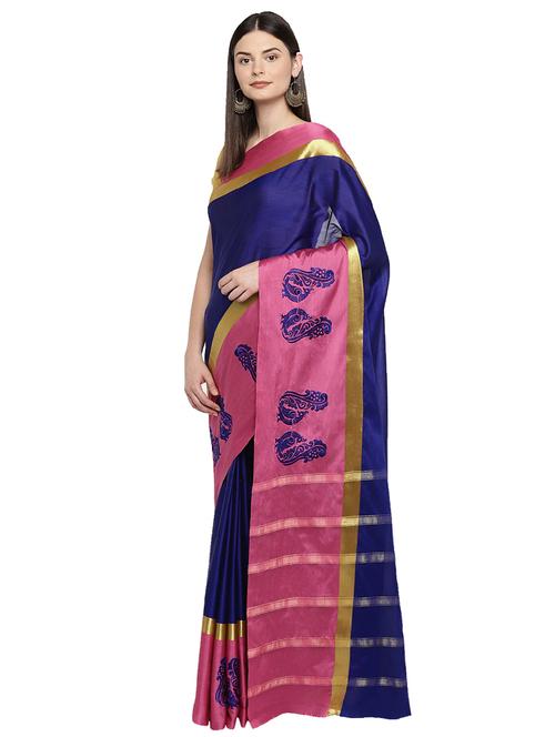 contrast zari border woven saree with blouse - 15876945 - Standard Image - 1